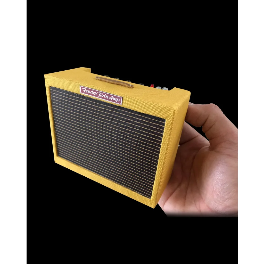 Axe Heaven Miniature 1959 Fender Tweed Twin Amp Replica on adjustable A-frame stand