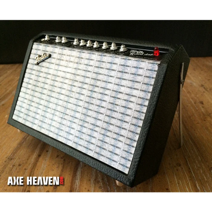 Axe Heaven miniature black white Fender Twin Reverb amp on adjustable A-frame stand