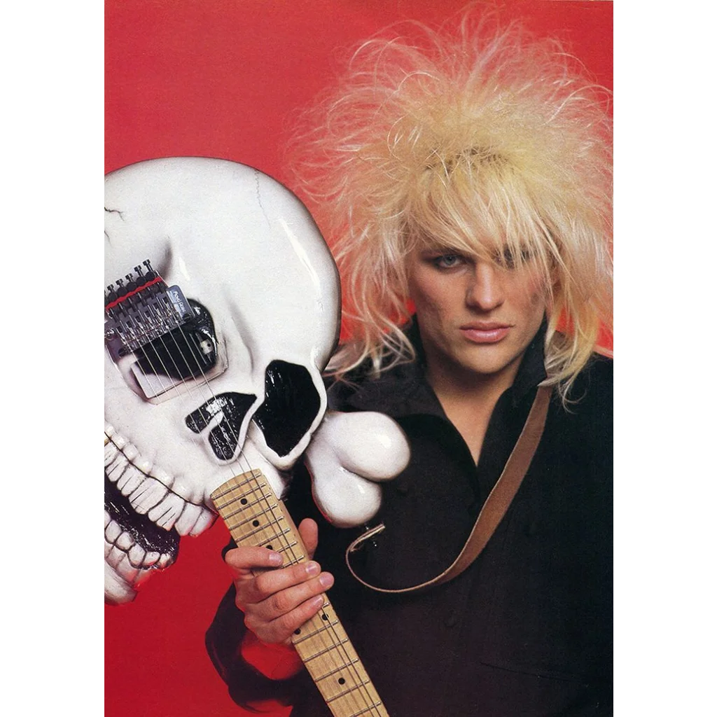 White Axe Heaven® miniature guitar replica skull with stand