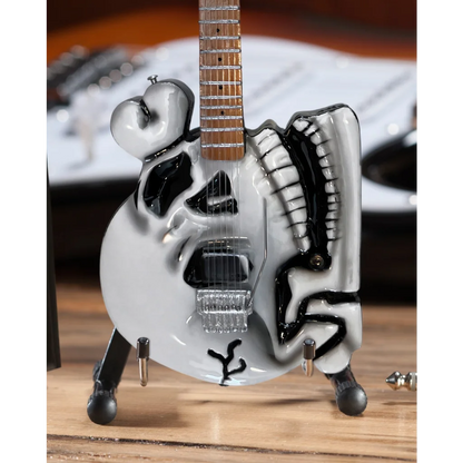 Axe Heaven® white skull miniature guitar replica on adjustable A-frame stand