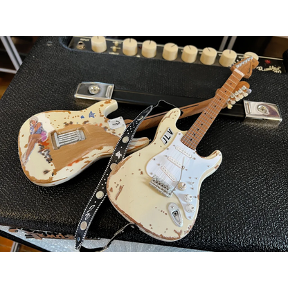 Axe Heaven® mini guitar with distressed cream Stratocaster starburst