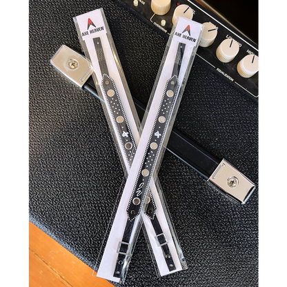 Axe Heaven® miniature mini guitar black leather strap with silver star pattern