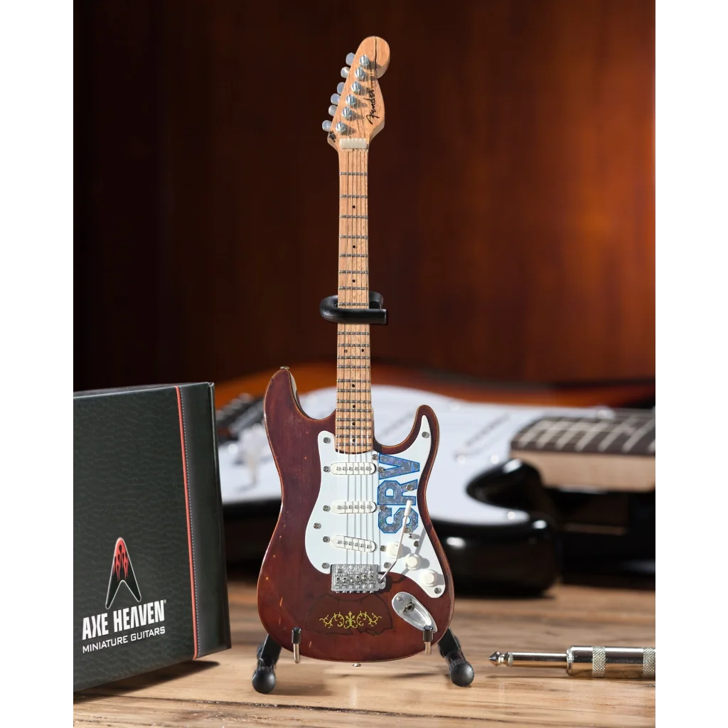 Axe Heaven® miniature SRV Fender Strat mini guitar, brown with white pickguard