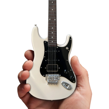 Miniature white Axe Heaven® officially licensed Rush guitar on adjustable A-frame stand