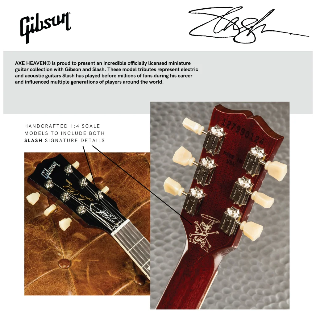 Axe Heaven officially licensed Slash Gibson guitar model headstock with signature inlay