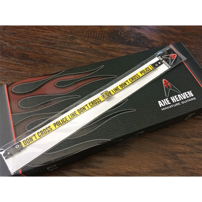 Axe Heaven Police Line Mini Guitar Strap with black yellow pick holder