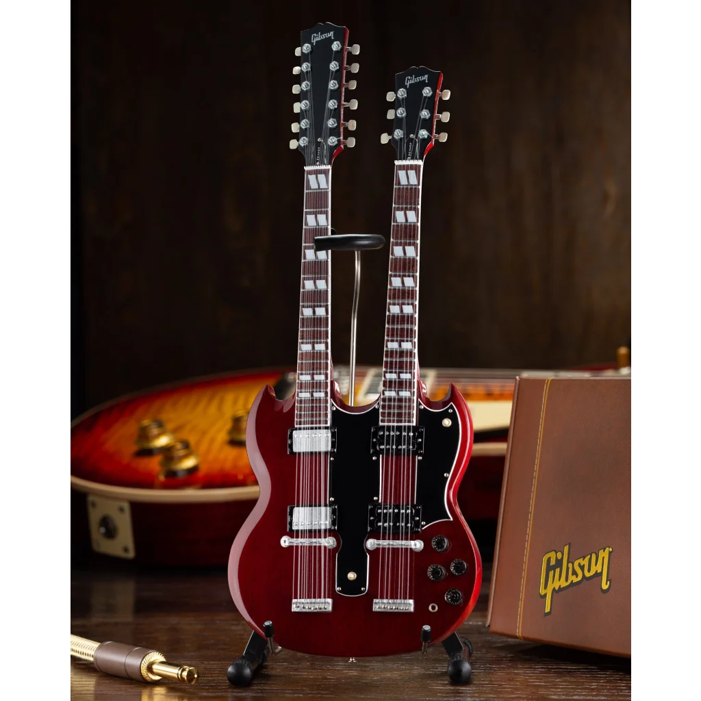 Axe Heaven® Gibson SG doubleneck miniature replica guitar model in cherry burst