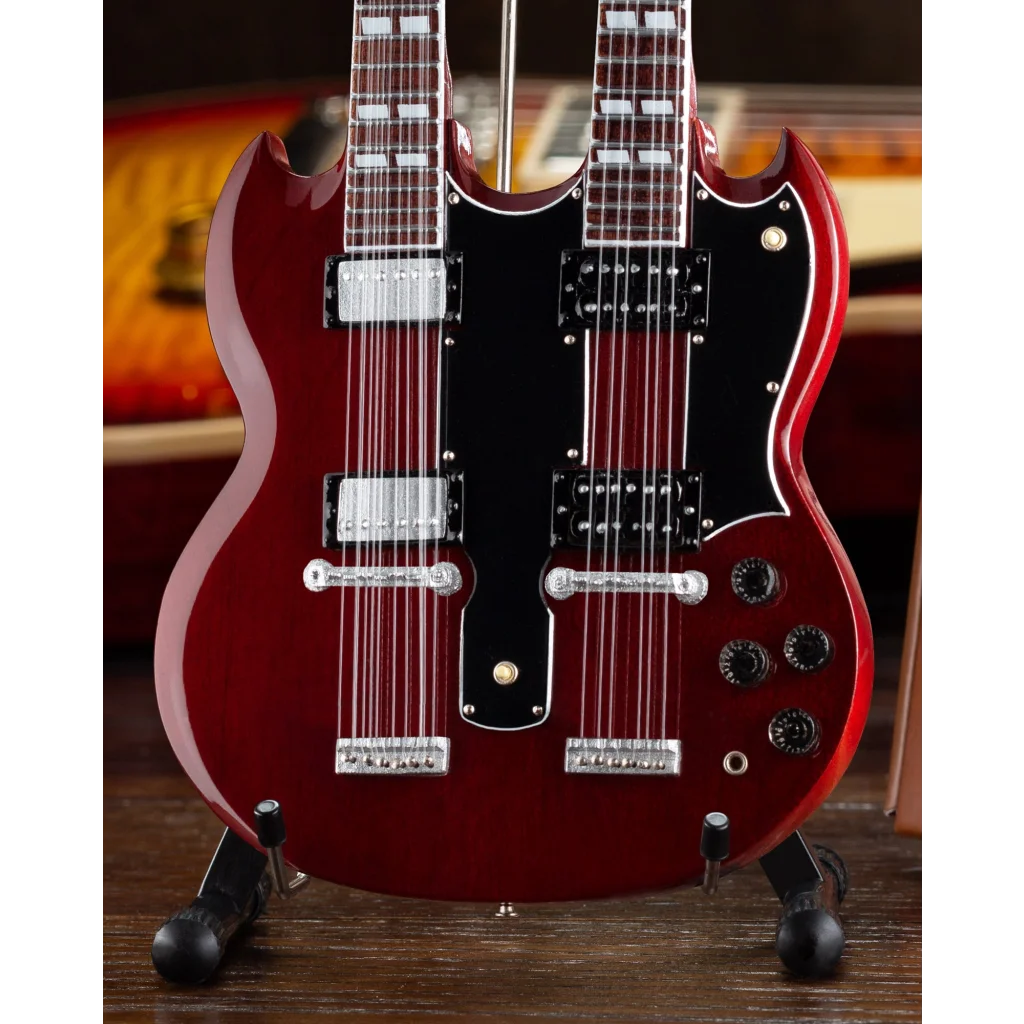 Axe Heaven® Gibson SG doubleneck miniature replica guitar model in cherry burst