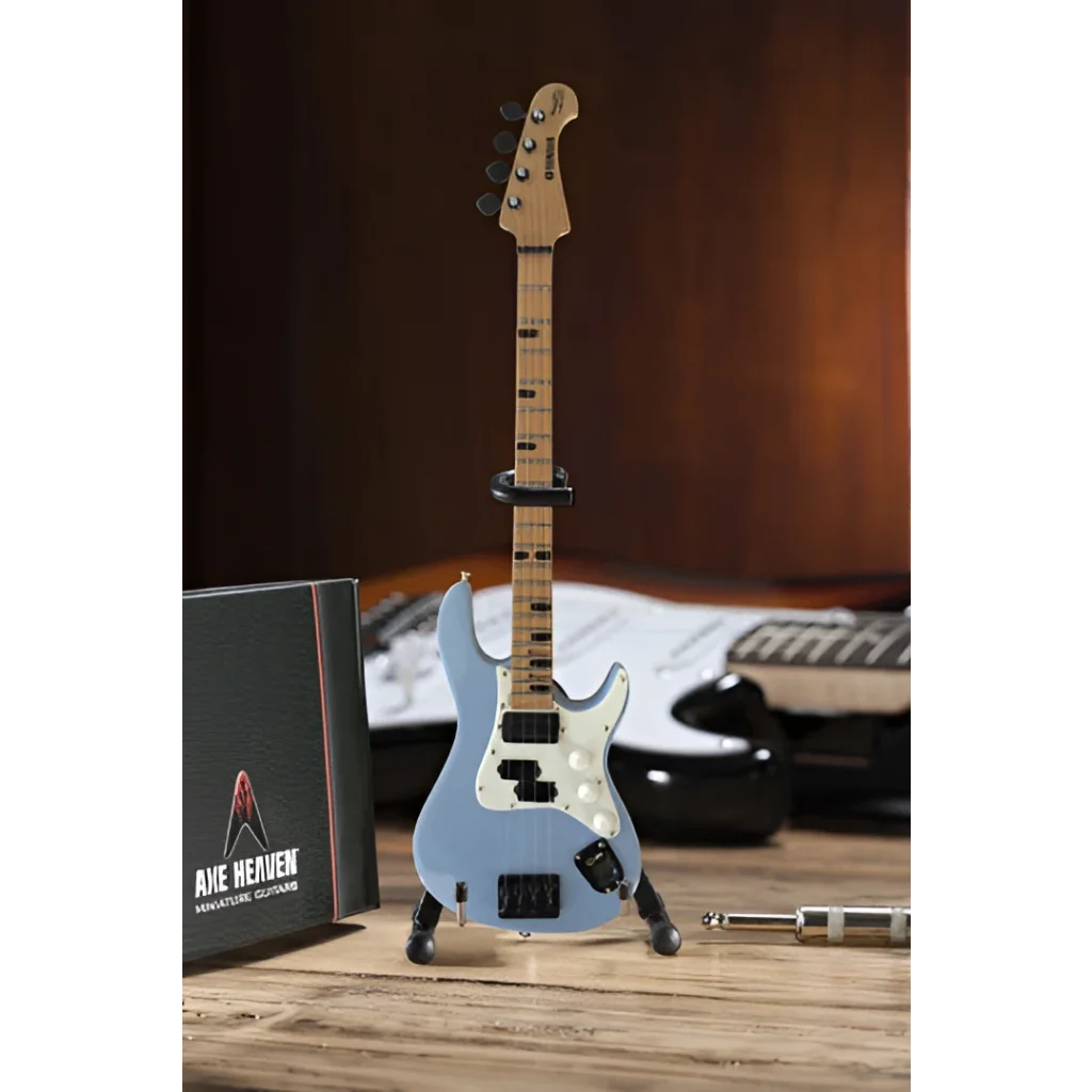 Axe Heaven® mini Stratocaster in sonic blue on adjustable A-frame stand