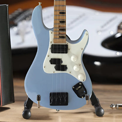 Axe Heaven® mini Stratocaster in sonic blue on adjustable A-frame stand