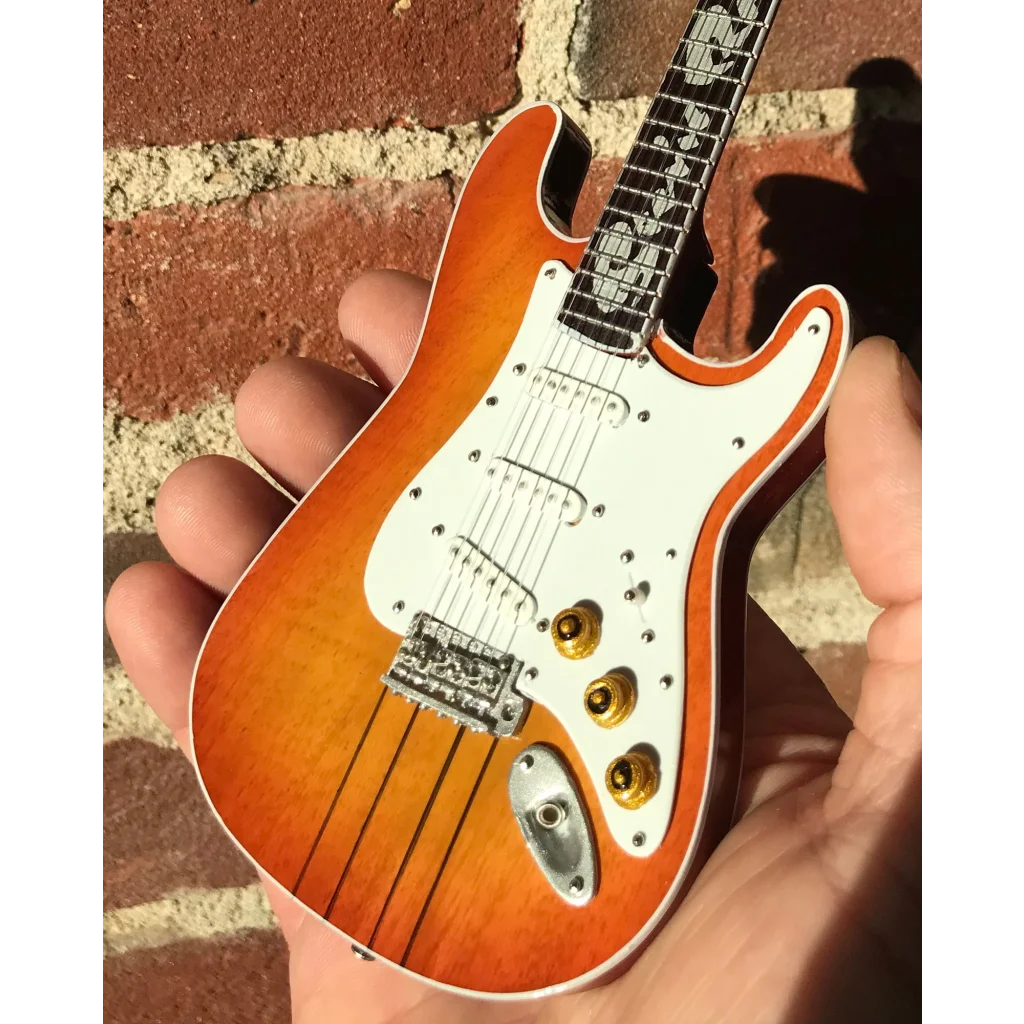 Axe Heaven® mini sunburst Strat guitar replica on adjustable A-frame stand