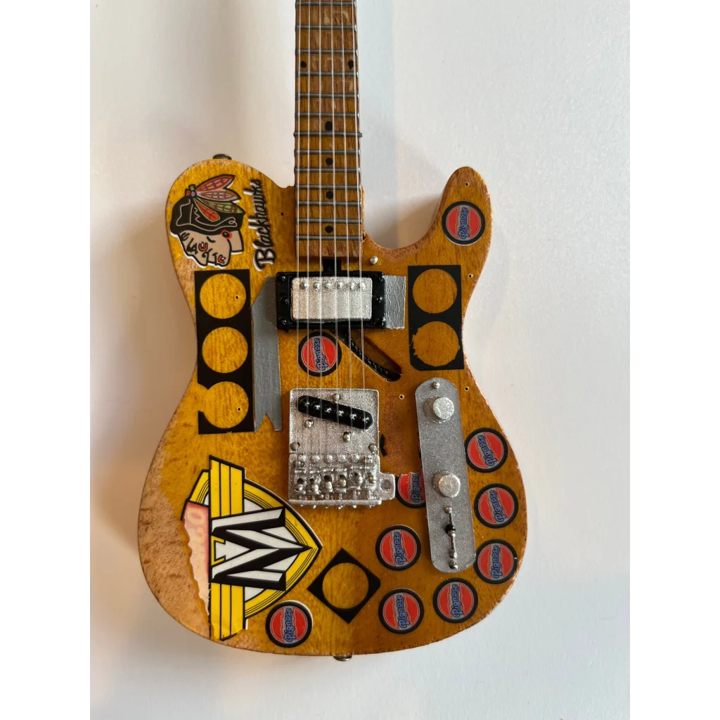 Axe Heaven® Terry Kath Fender guitar replica with yellow body, red W logo, and guitar case gift