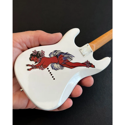 Axe Heaven Stevie Ray Vaughan mini guitar with woman graphic and adjustable A-frame stand