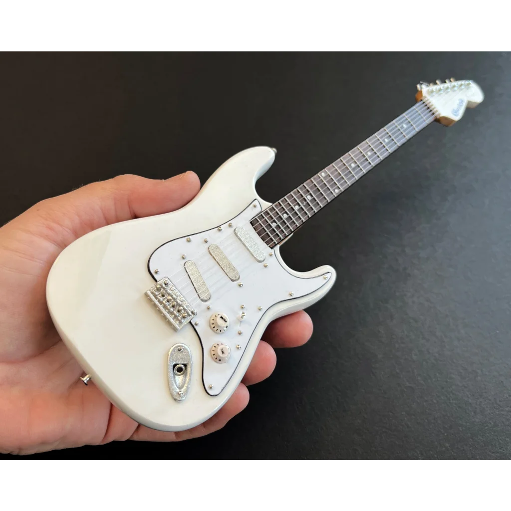 Axe Heaven Stevie Ray Vaughan mini white Stratocaster with adjustable A-frame stand