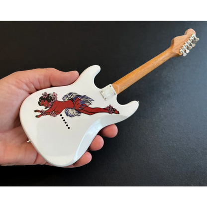 Axe Heaven Stevie Ray Vaughan mini guitar with red horse design and adjustable A-frame stand