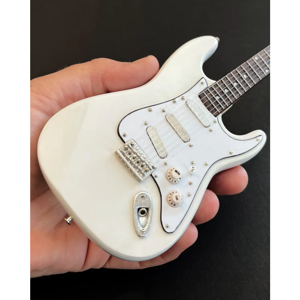Axe Heaven Stevie Ray Vaughan mini white Fender Stratocaster with adjustable A-frame stand