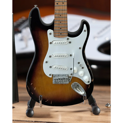 Axe Heaven 3-color sunburst Fender Strat mini guitar model with adjustable A-frame stand