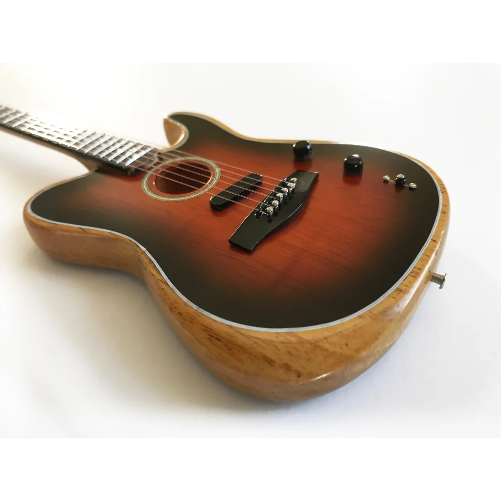 Axe Heaven Sunburst mini electric acoustic guitar with adjustable A-frame stand