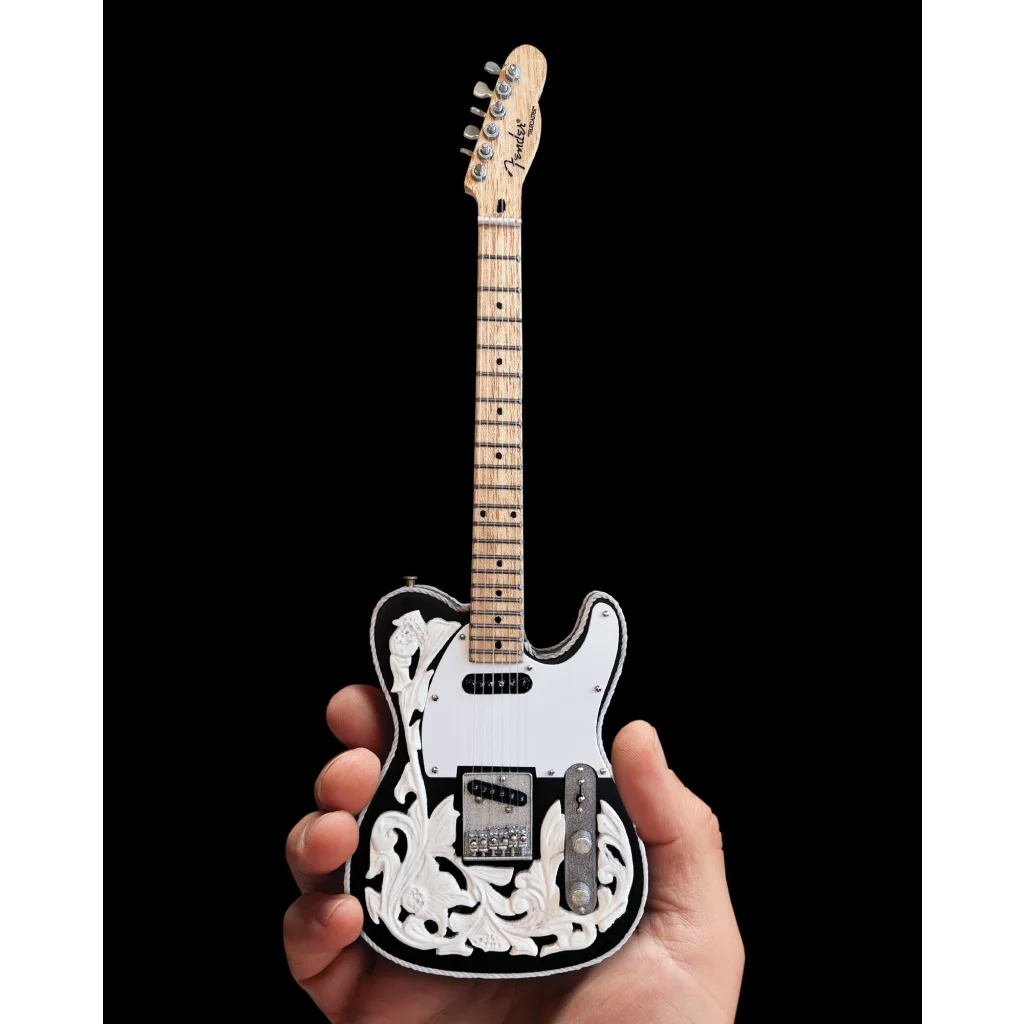 Axe Heaven Waylon Jennings floral Telecaster mini guitar replica on adjustable A-frame stand