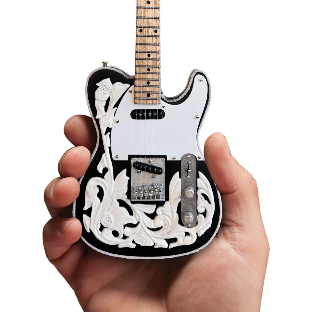 Axe Heaven Waylon Jennings floral Telecaster mini guitar replica with stand