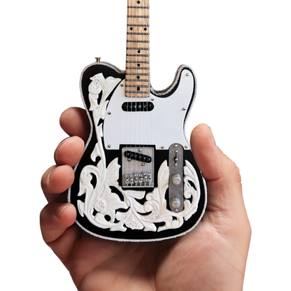 Axe Heaven Waylon Jennings floral Telecaster mini guitar replica with stand