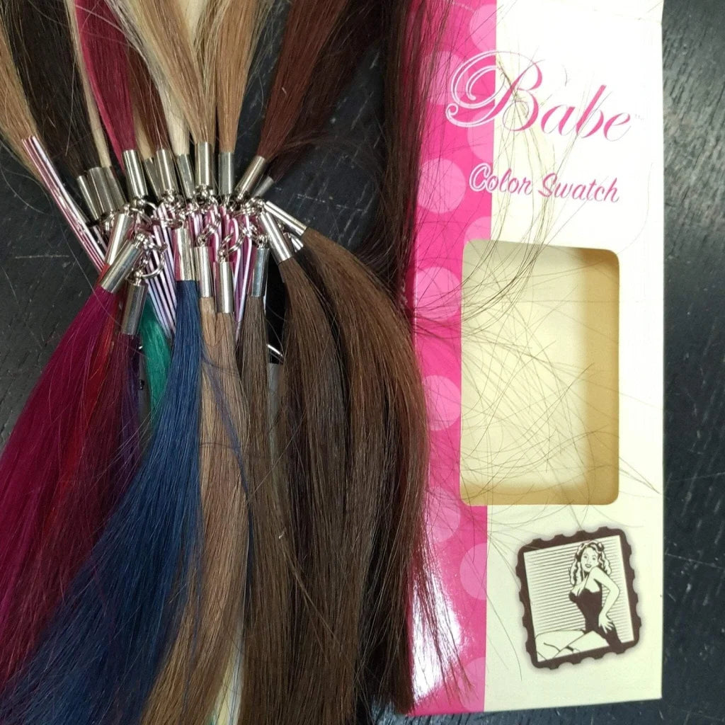 Babe color swatch of colorful clip-in synthetic hair extensions