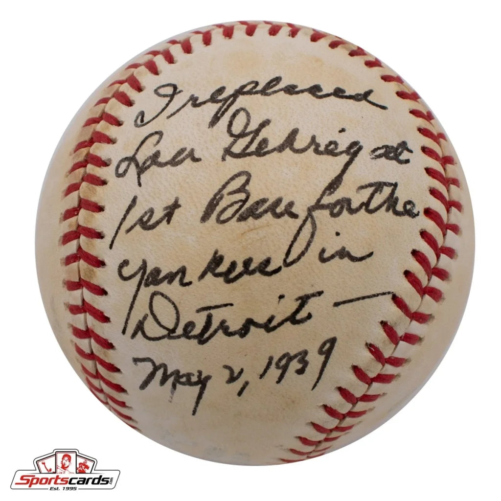 1930s Babe Dahlgren replaced Lou Gehrig signed baseball