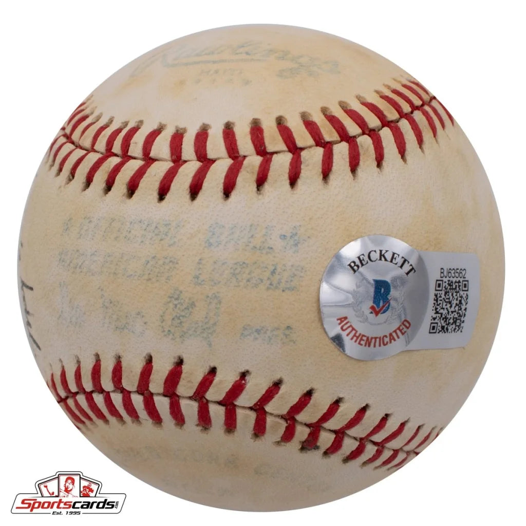 Vintage Babe Dahlgren baseball that replaced Lou Gehrig, signed 1939 with Beckett sticker