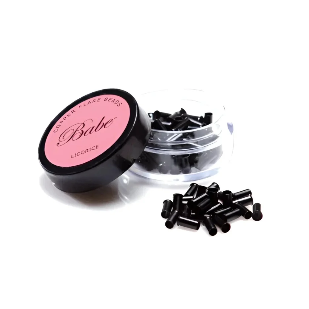 Black micro beads for hair extensions with Babe Flare Beads for gentle hair attachment
