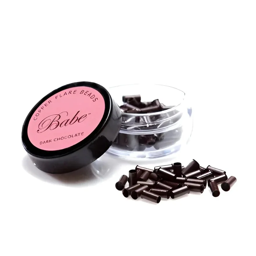 Dark chocolate-colored copper flare beads for hair extensions from Babe Flare for Babe Hair