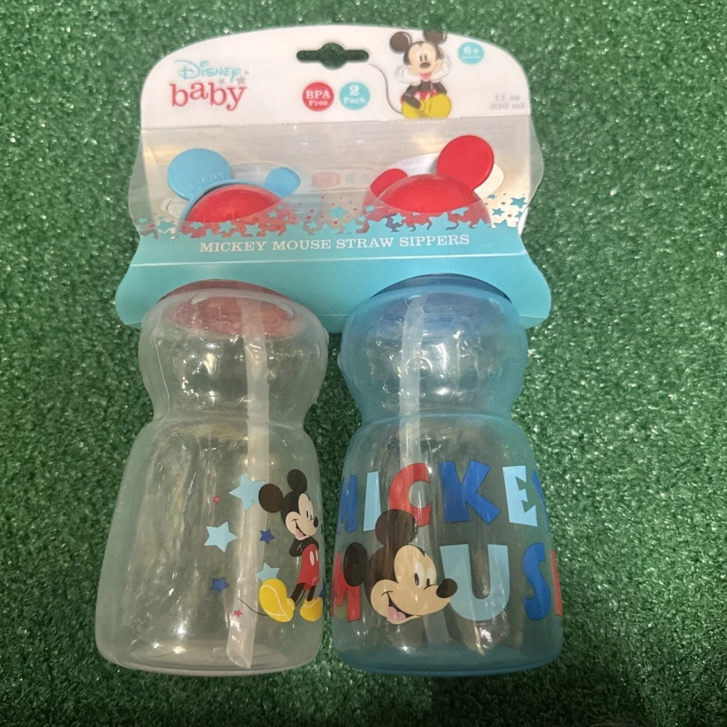 Disney Mickey Mouse baby sippy cups 2 pack boys blue clear with accents