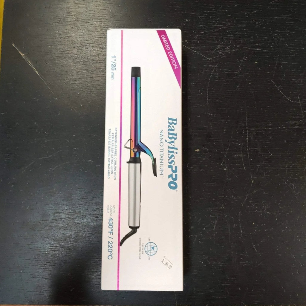 Babyliss iridescent extended barrel curling iron 1 inch rainbow finish