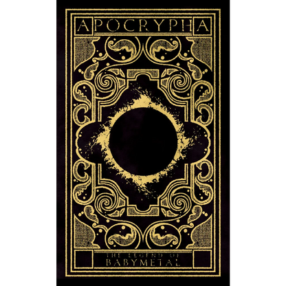 Black and gold ornate babymetal deluxe edition book cover with intricate filigree and apocrypha title 9x15 by gmb chomichuk