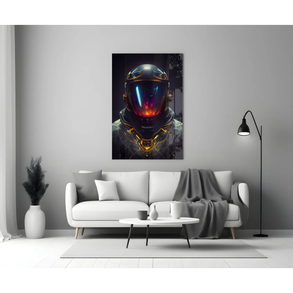 Futuristic Astronaut Helmet Glass Wall Art with Neon Glow | Modern Wall Art Decor | vintageantiquesgifts.com