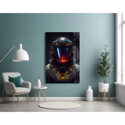 Futuristic Astronaut Helmet Glass Wall Art with Neon Glow | Contemporary Home Wall Art | vintageantiquesgifts.com