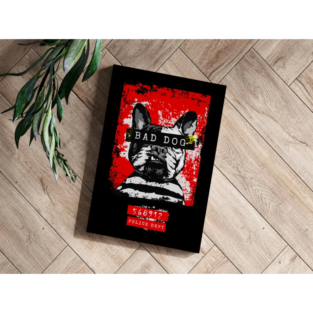 Red and black Bad Dog Bulldog aluminum wall art