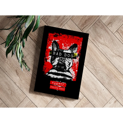 Red and black Bad Dog Bulldog aluminum wall art