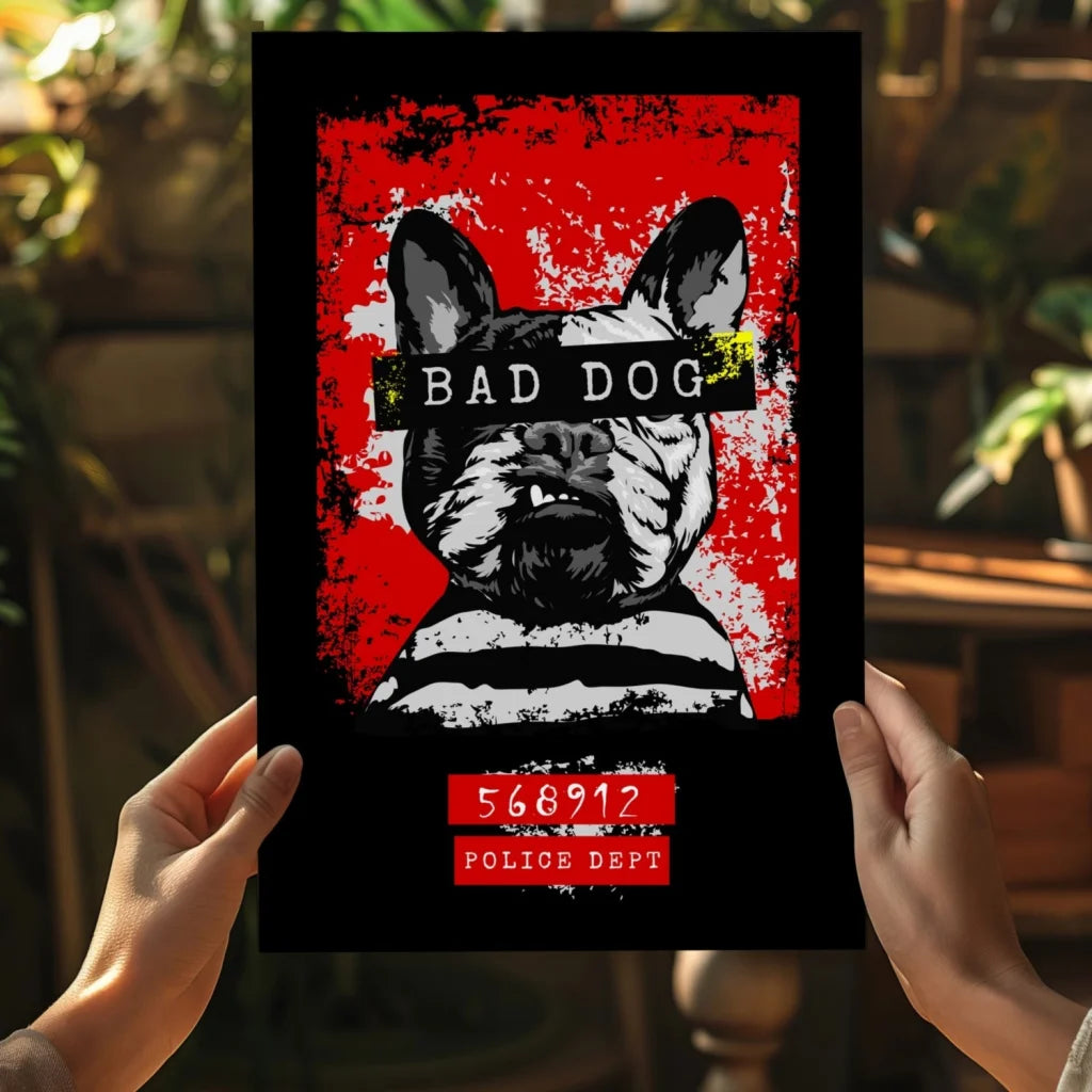 Red and black Bad Dog Bulldog aluminum wall art poster
