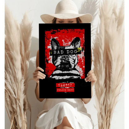 Red and black bad dog bulldog aluminum wall art poster