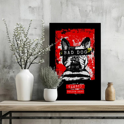 Black and red bad dog bulldog aluminum wall art poster