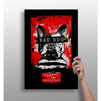 Bad Dog Bulldog red and black aluminum wall art poster