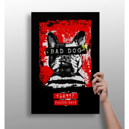 Bad Dog Bulldog red and black aluminum wall art poster