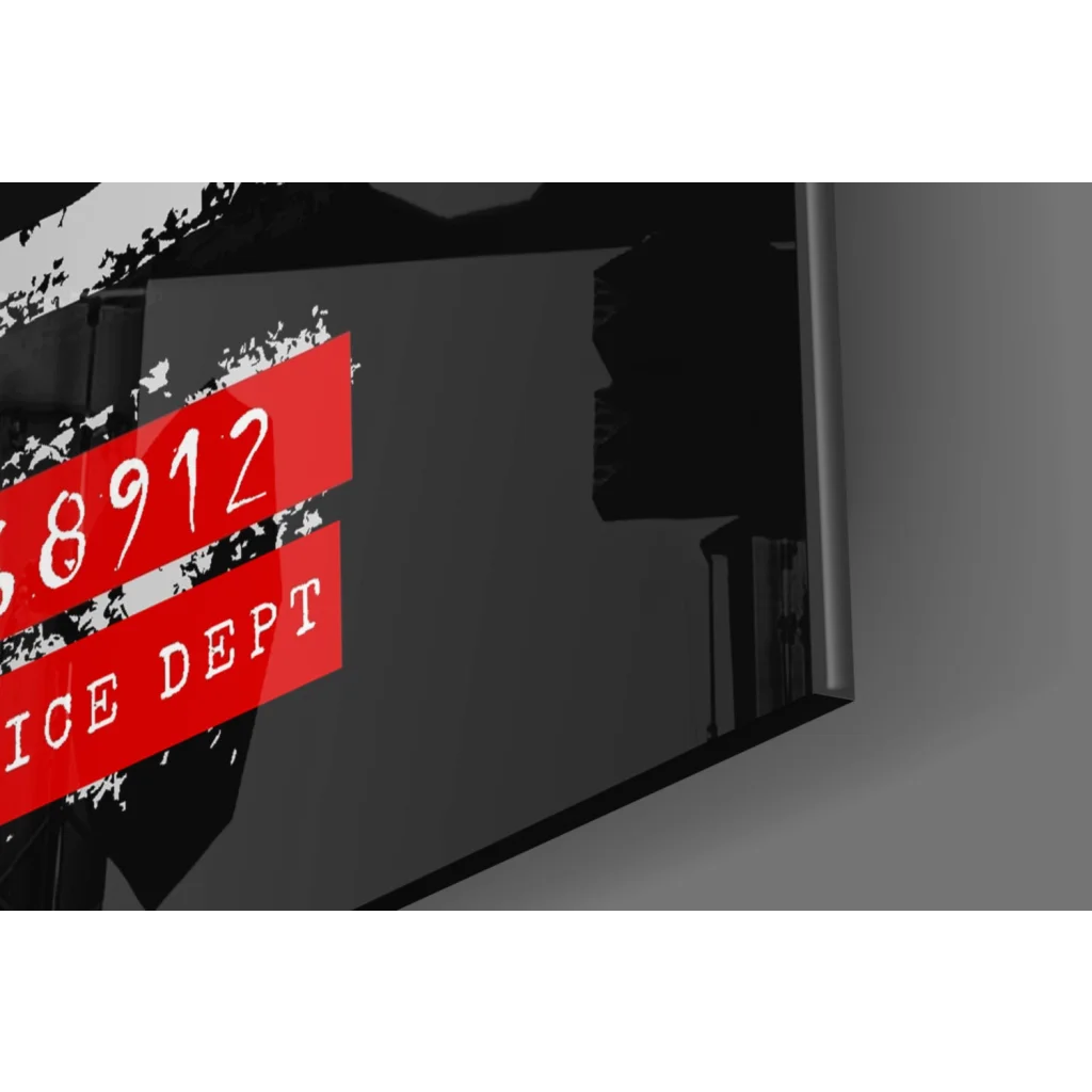 Distressed red glass wall art print with 912 ice dept sign