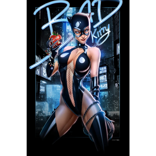 Bad Kitty Metal exclusive black and gold Catwoman costume with fishnet details