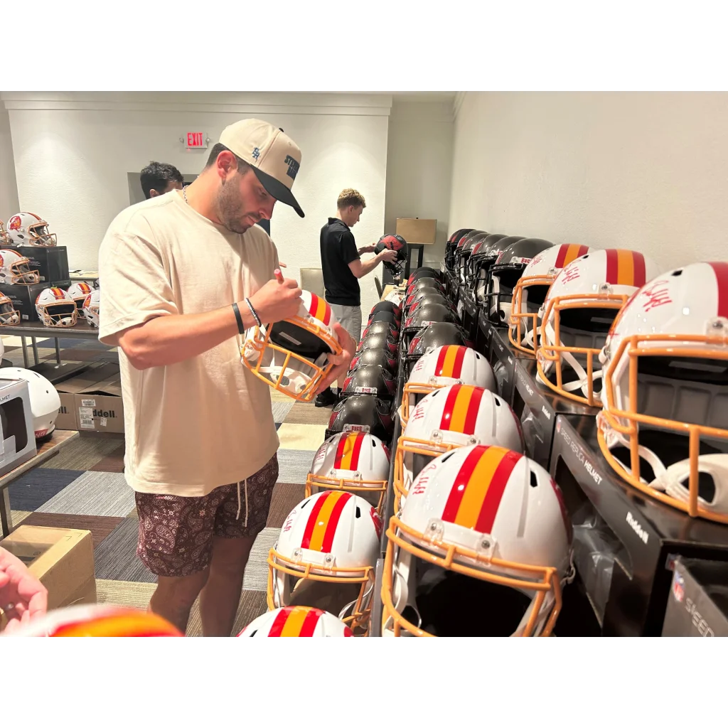 Baker Mayfield autographed Tampa Bay Buccaneers helmet in white and red