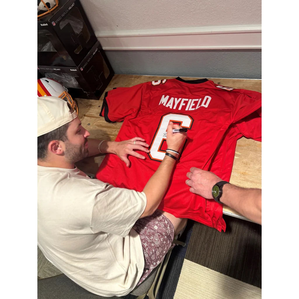 Baker Mayfield autographed Tampa Bay red jersey number 6