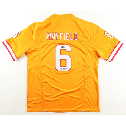 Orange Tampa Bay Buccaneers jersey with baker mayfield number 6 and MAYFIELD on back