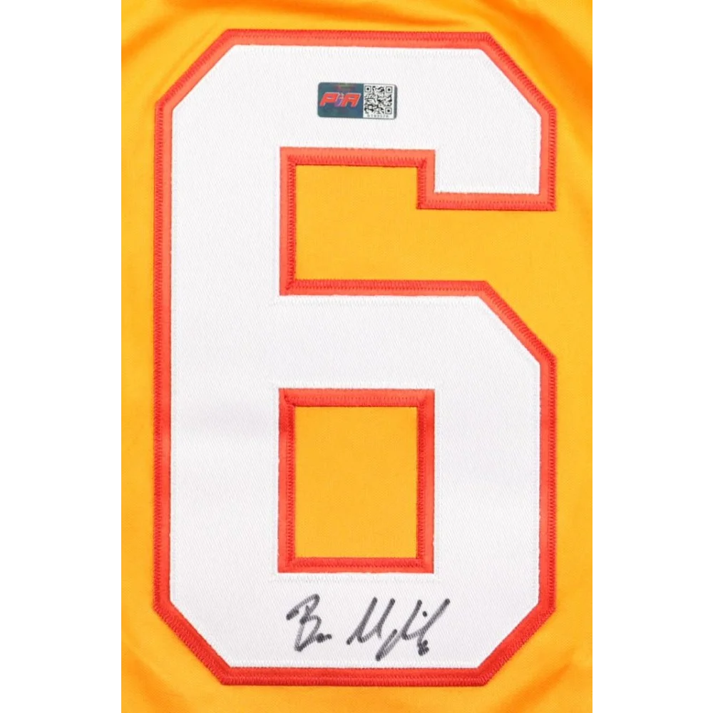 Orange Tampa Bay Buccaneers jersey signed by Baker Mayfield with number 6 and autograph