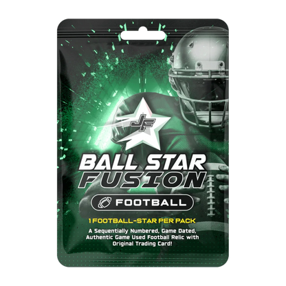 Football trading card pack from Ball Star Fusion with authentic game used relics