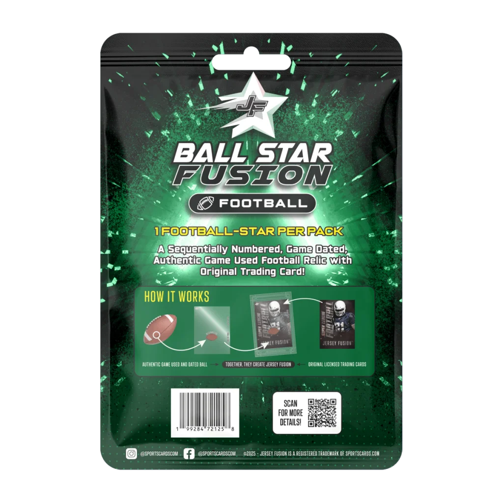 Sealed Ball Star Fusion Football Cards pack with game-used relic and trading card